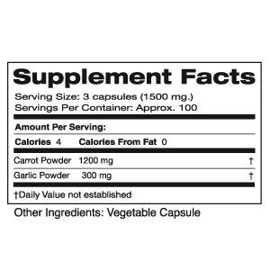 Frasco suplemento de ajo y zanahoria 500mg Seagate 300 cápsulas