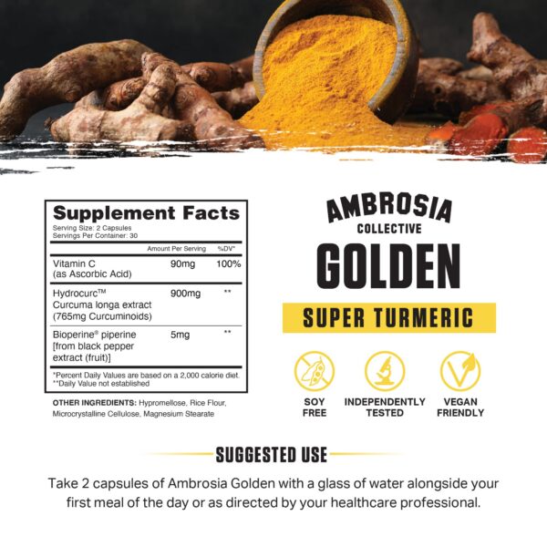 Frasco suplemento Ambrosia Golden cúrcuma y vitamina C