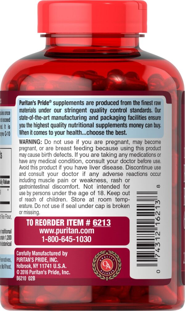 Frasco suplemento arroz levadura roja 600mg Puritan's Pride