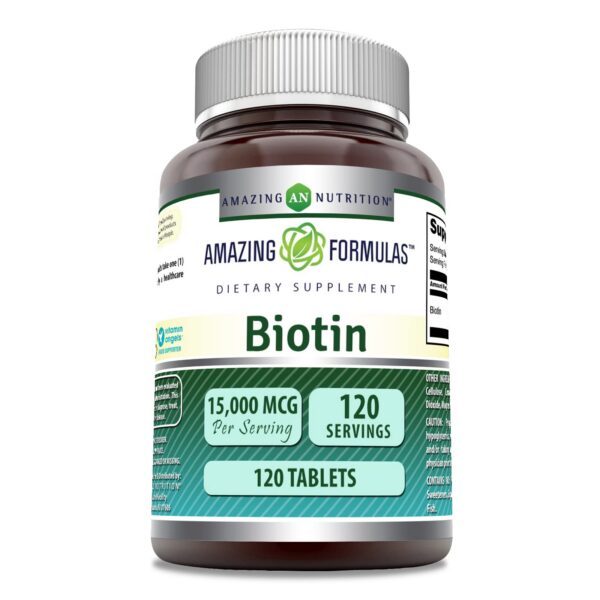Frasco suplemento biotina 15000 mcg 120 tabletas