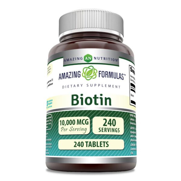Frasco suplemento biotina Amazing Formulas 10000mcg