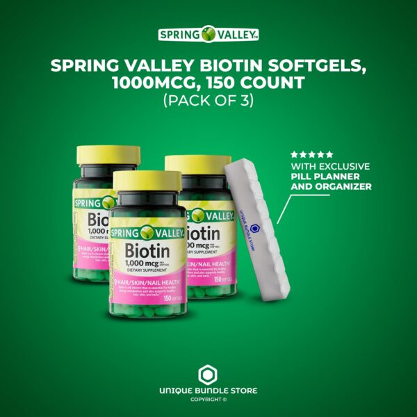 Frasco suplemento biotina Spring Valley cabello piel uñas