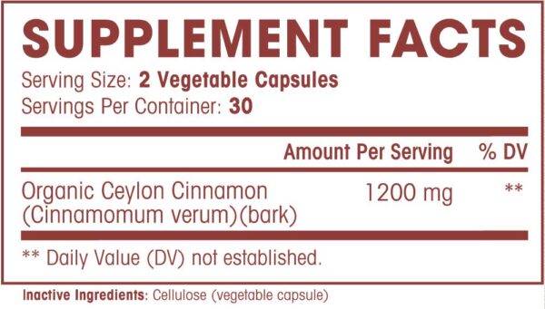 Frasco suplemento canela Ceylán antioxidante 1200mg