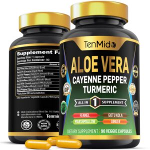 Frasco suplemento cápsulas Aloe Vera Tenmido con curcuma