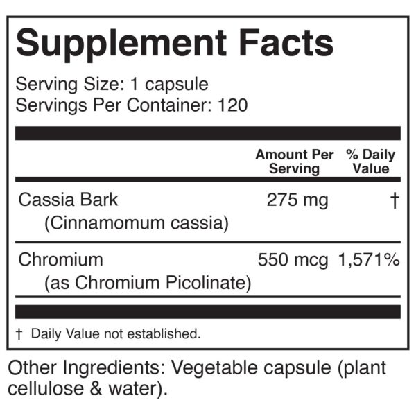 Frasco suplemento dietético cápsulas cromo y canela