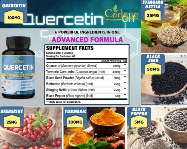 Frasco suplemento cápsulas de quercetina y cúrcuma Cadane