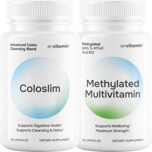 Frasco de suplemento Coloslim y multivitamínico metilado