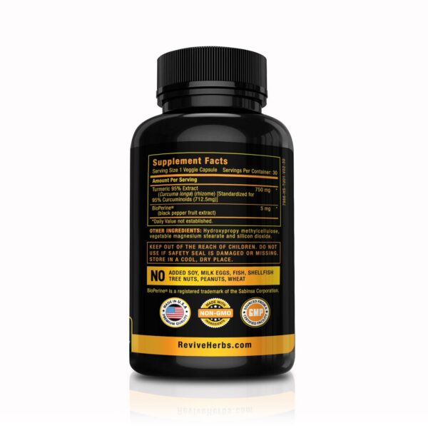 Frasco suplemento cúrcuma con bioperina Revive Herbs