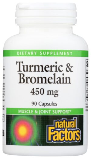 Frasco de suplemento Cúrcuma y Bromelina Natural Factors 450 mg