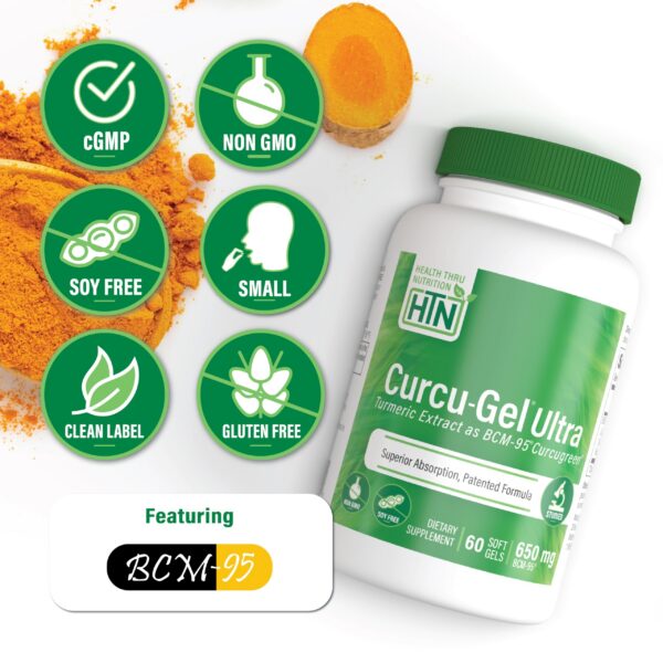 Frasco suplemento cúrcuma Curcu-Gel Health Thru Nutrition