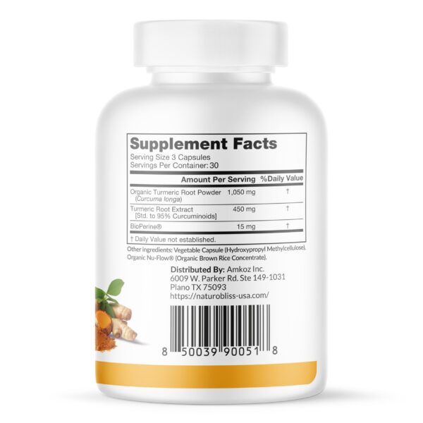 Frasco suplemento cúrcuma curcumina 1500mg alta absorción