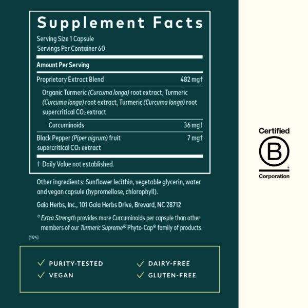 Frasco de suplemento cúrcuma con curcumina y pimienta negra Gaia Herbs