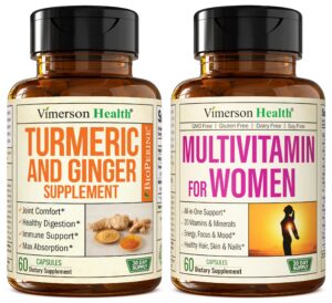 Frasco suplemento cúrcuma y jengibre Vimerson Health