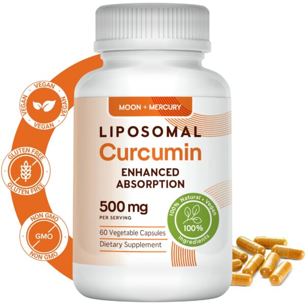 Frasco suplemento cúrcuma Moon + Mercury 60 cápsulas