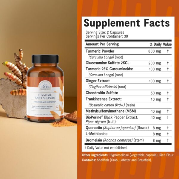 Frasco suplemento cúrcuma MSM y glucosamina 7th Manna