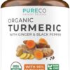 Frasco suplemento de cúrcuma orgánica con jengibre y pimienta negra