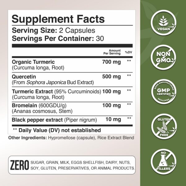 Frasco suplemento cúrcuma quercetina bromelina Gade Nutrition