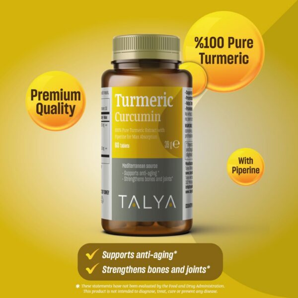 Frasco suplemento cúrcuma TALYA 95% curcuminoides