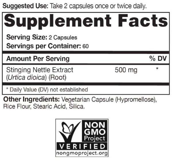 Frasco de suplemento extracto de ortiga Natural Choice botanicals