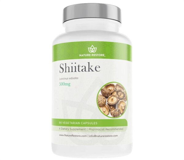 Frasco de suplemento extracto shiitake Nature Restore 90 cápsulas