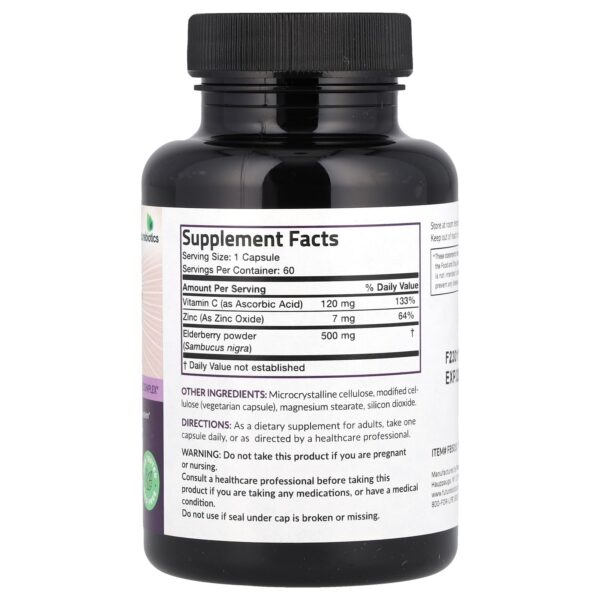Frasco suplemento Futurebiotics con Sambucus saúco, zinc y vitamina C