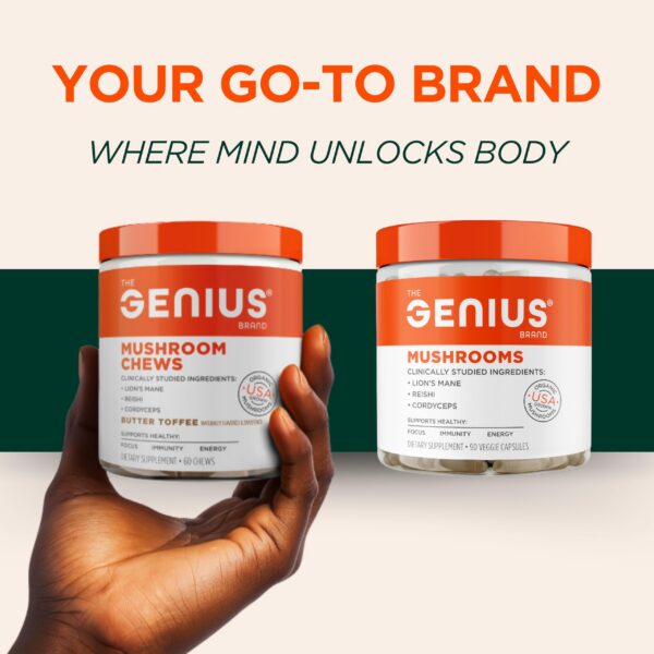 Frasco suplemento genius mushroom mezcla hongos naturales