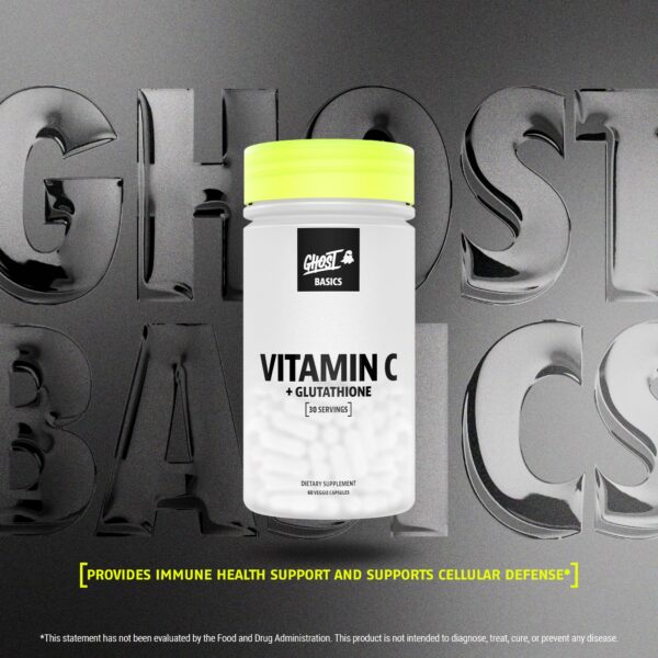 Frasco suplemento GHOST Basics vitamina C con glutatión vegano