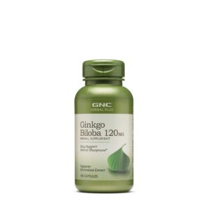 Frasco de suplemento Ginkgo Biloba GNC 120mg