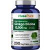 Frasco suplemento Ginkgo Biloba NusaPure 200 cápsulas vegetales