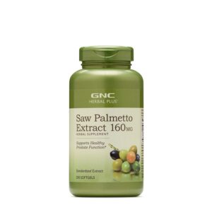 Frasco de suplemento GNC Saw Palmetto 160mg 200 cápsulas