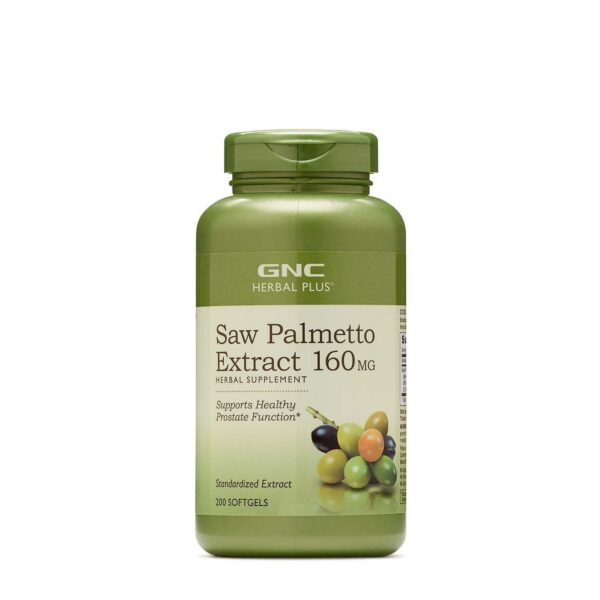 Frasco de suplemento GNC Saw Palmetto 160mg 200 cápsulas
