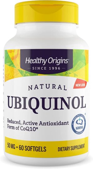 Frasco de Healthy Origins Ubiquinol 50 mg para salud del corazón