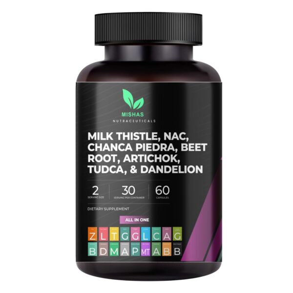 Frasco suplemento hepático Mishas Nutraceuticals 60 cápsulas veganas