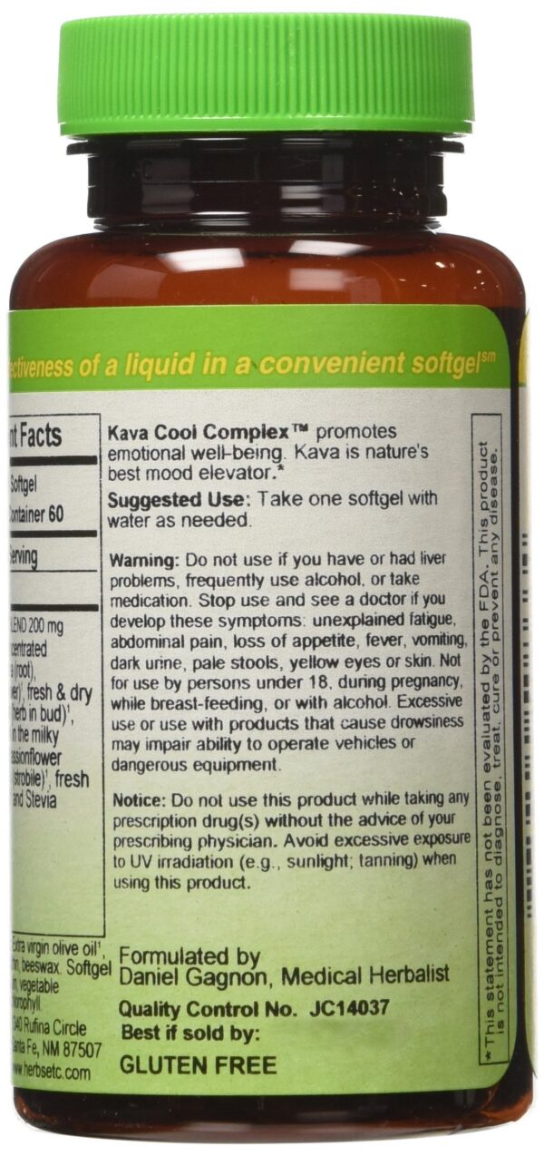 Frasco suplemento herbal relajante Herbs Etc Kava Cool Complex