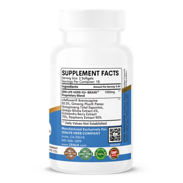 Version 1.0.0 Frasco de suplemento herbal ZEN LIFE HERB IQ+ para enfoque natural