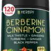 Frasco de suplemento Herbpy de berberina y canela 120 cápsulas