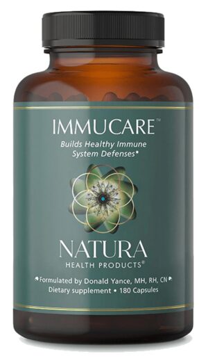 Frasco suplemento ImmuCare Natura Health 180 cápsulas