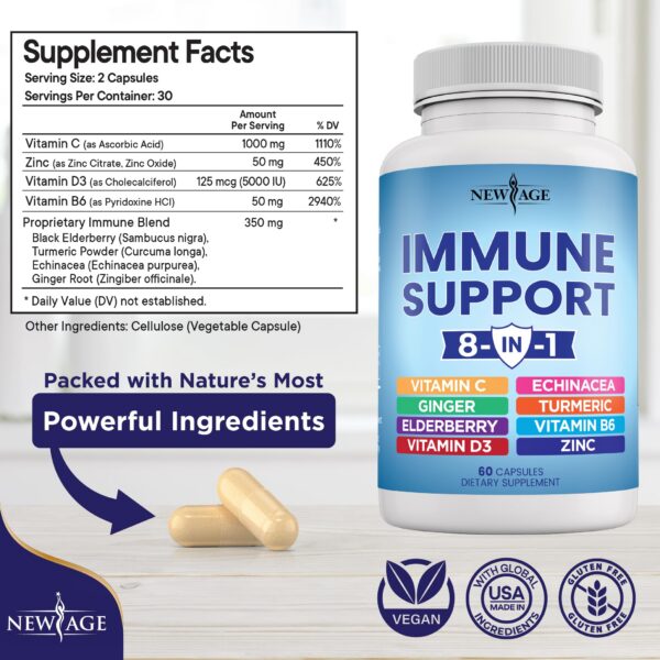 Cápsulas vitamínicas para inmunidad con zinc y saúco negro