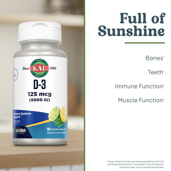 Frasco suplemento KAL vitamina d3 sabor limón lima