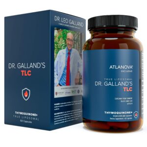 Frasco de suplemento liposomal Atlanova Dr Galland’s TLC en cápsulas