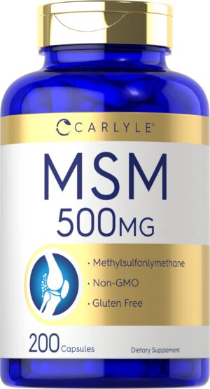 Frasco de suplemento MSM 500mg 200 cápsulas Carlyle