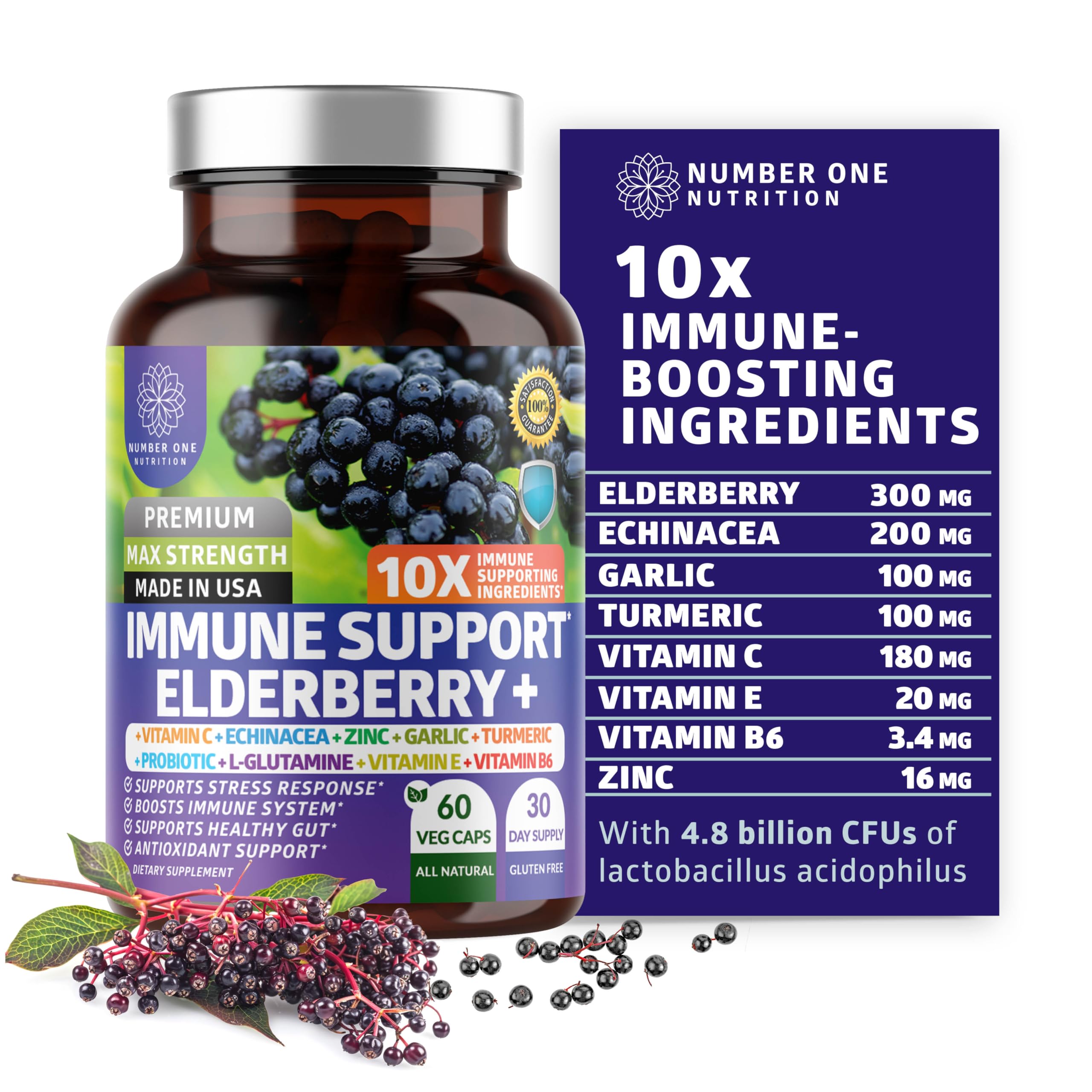 Number One Nutrition Elderberry, Vitamin C, Echinacea, Zinc & Probiotics