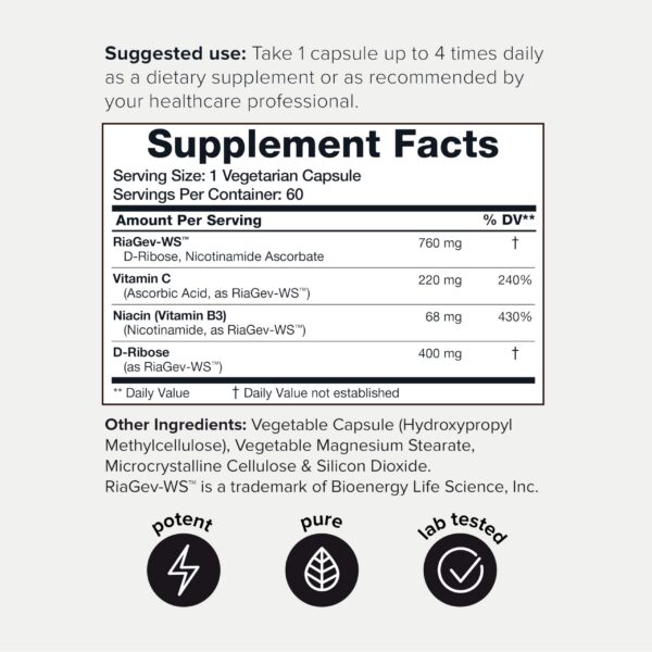 Frasco de suplemento NAD+ Toniiq 60 unidades