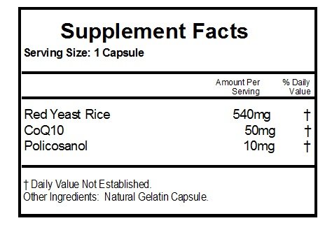 Frasco suplemento natural arroz rojo CoQ10 policosanol