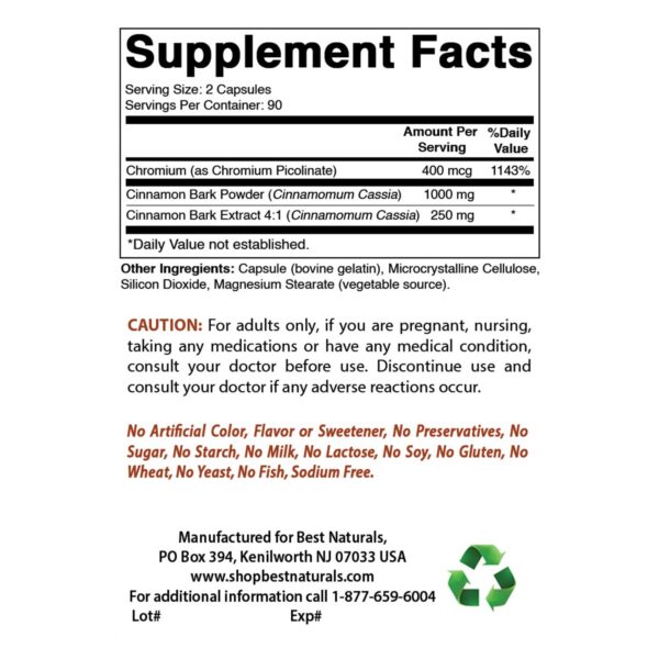 Frasco suplemento natural Canela NAC Best Naturals