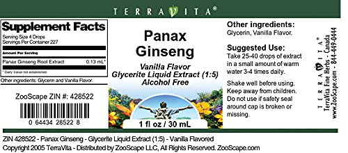 Version 1.0.0 Frasco suplemento natural Panax Ginseng glicerita sabor vainilla