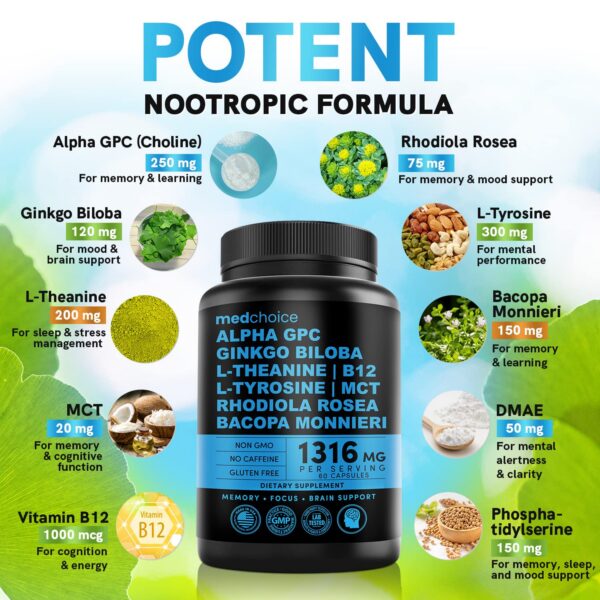 Suplemento nootrópico MedChoice para enfoque y memoria
