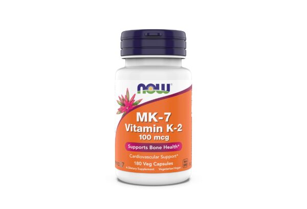 Frasco Suplemento Now MK-7 Vitamina K-2 100 mcg 180 cápsulas veganas