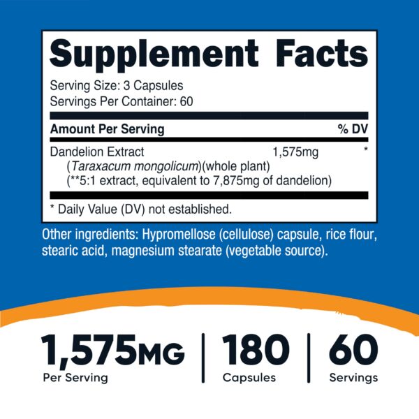 Frasco suplemento Nutricost diente de león alta concentración