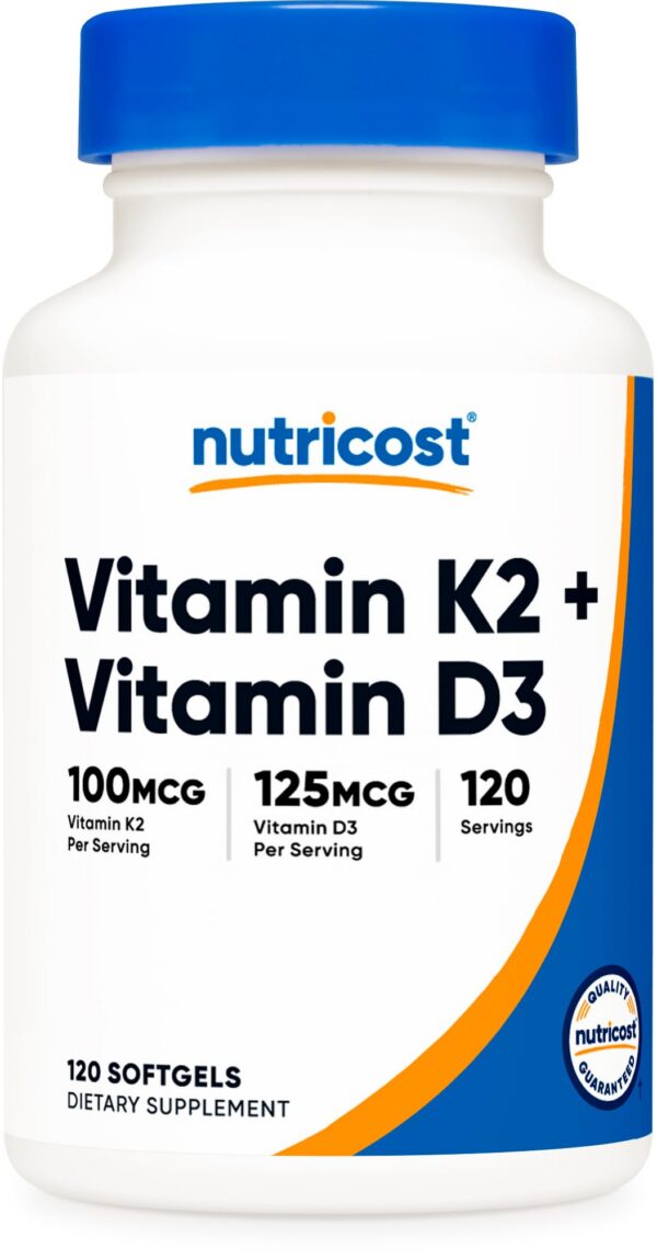 Frasco suplemento Nutricost vitamina K2 y D3